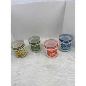 Set Of 4 Vintage Canada Dry Seltzer Lowball Glasses Yellow Green Orange Blue